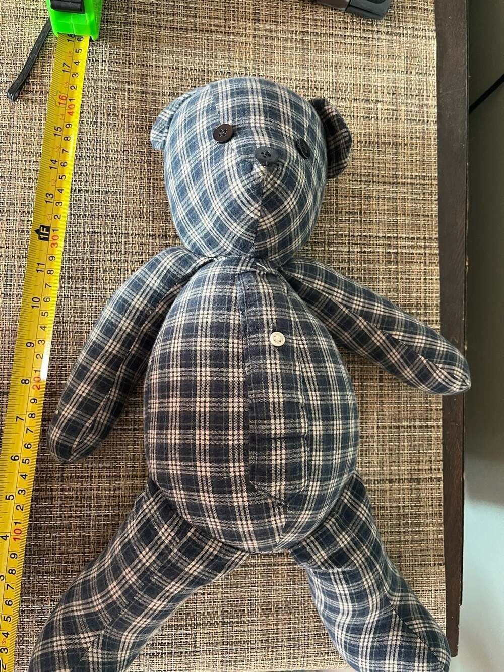 17" Blue Plaid Memory Keepsake Bear Handmade from Button-Down Shirt - Picture 1 of 4